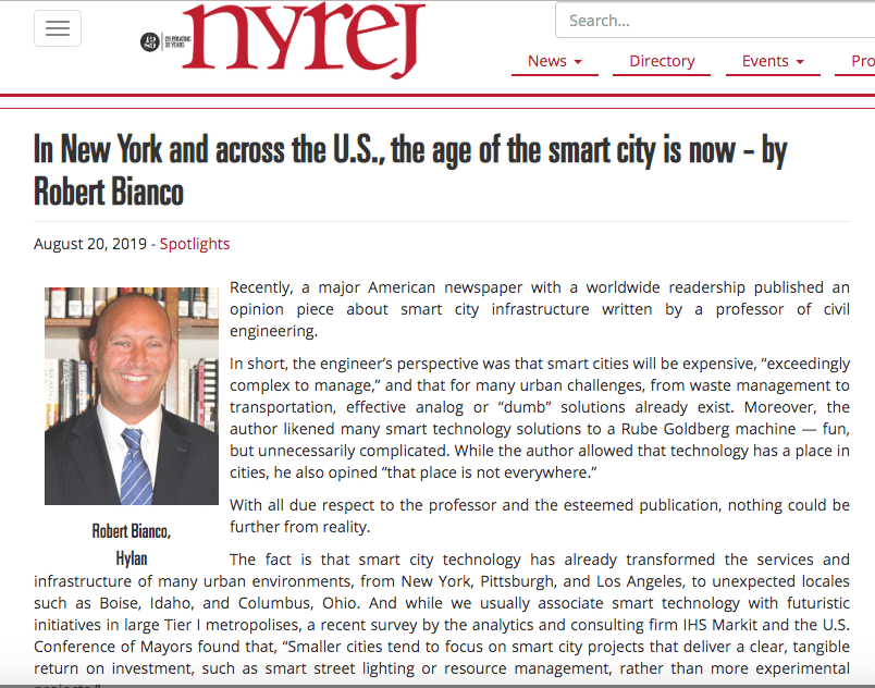 Hylan Featured in NYREJ: In New York and across the U.S., the age of the smart city is now